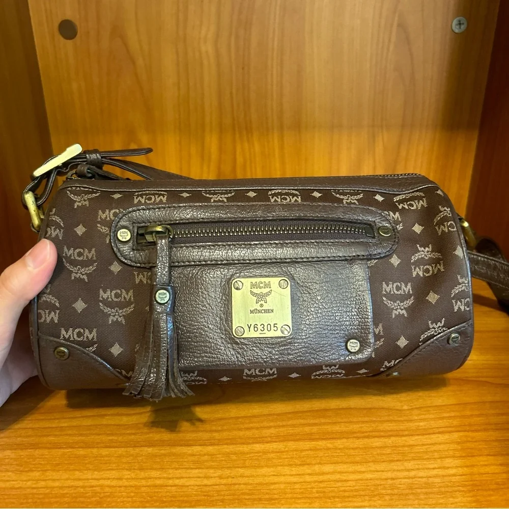 MCM 2way Cylinder/Papillon Crossbody/Shoulder Bag Brown